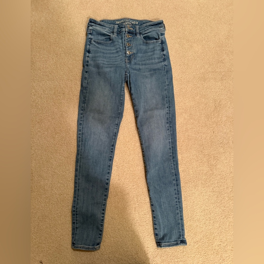 American Eagle AE Medium Wash Button-Fly Hi-Rise Jegging Crop 6L